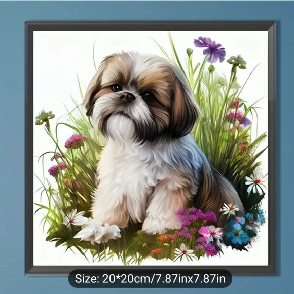 Diamond Painting Kit, Brown White Puppy, measures 20 x 20 cm - Picture 2 of 6
